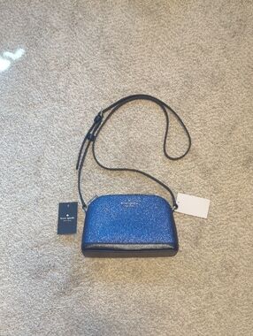 kate spade Blue Glitter Dome Crossbody with Black Strap